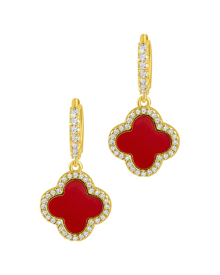 Adornia 14k Gold Plated Crystal Halo Orange Clover Dangle Huggie Earrings