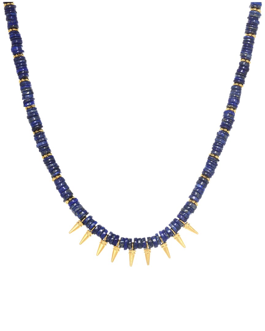 Rachel Reinhardt Layla Collection 24k Plated Blue Lapis Spike Drop Necklace