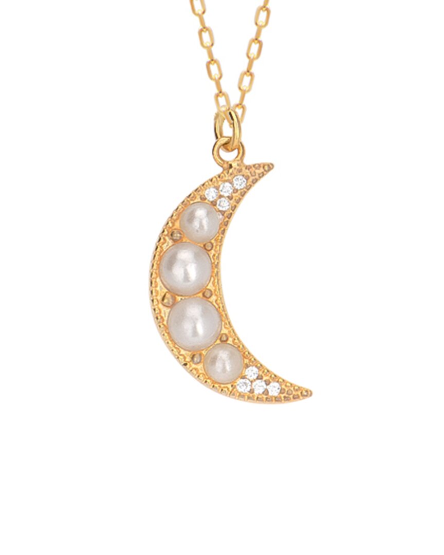 Gabi Rielle Love Is Declared 14k Over Silver 2mm Pearl Crystal Moon Necklace