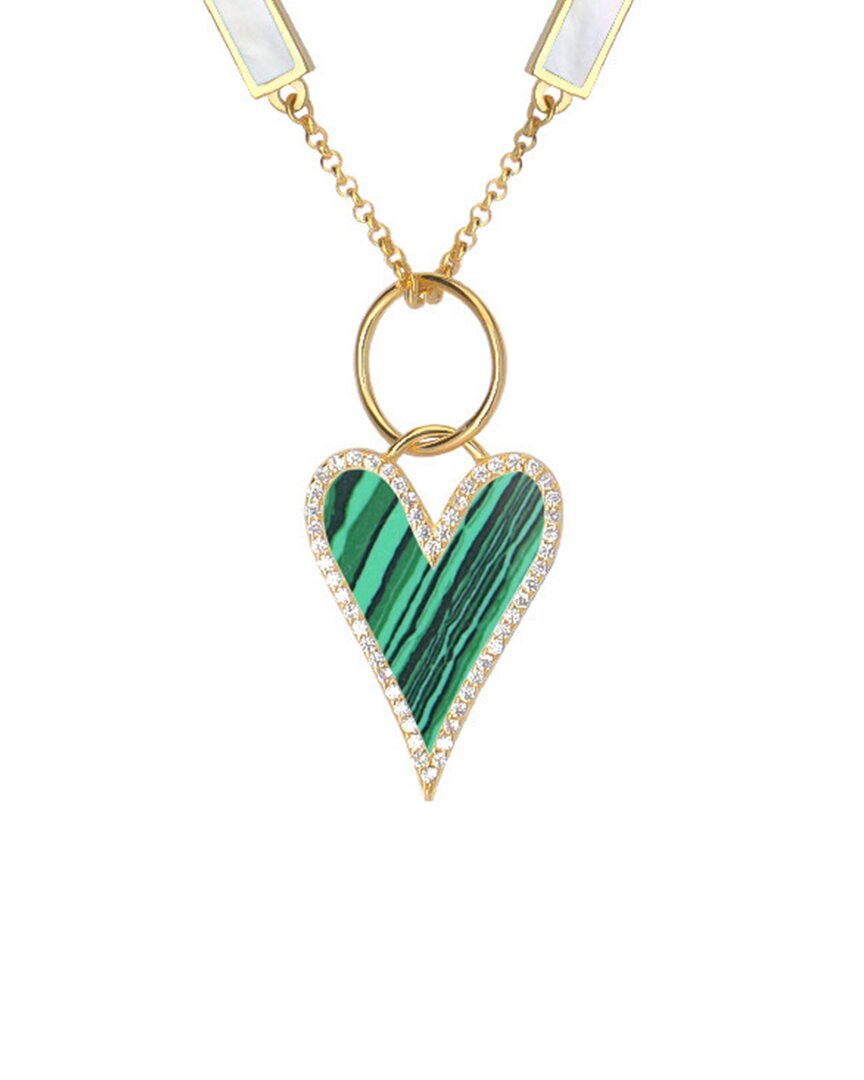 Gabi Rielle Love Is Declared 14k Over Silver Malachite 3-10mm Pearl Crystal Heart Charm Necklace