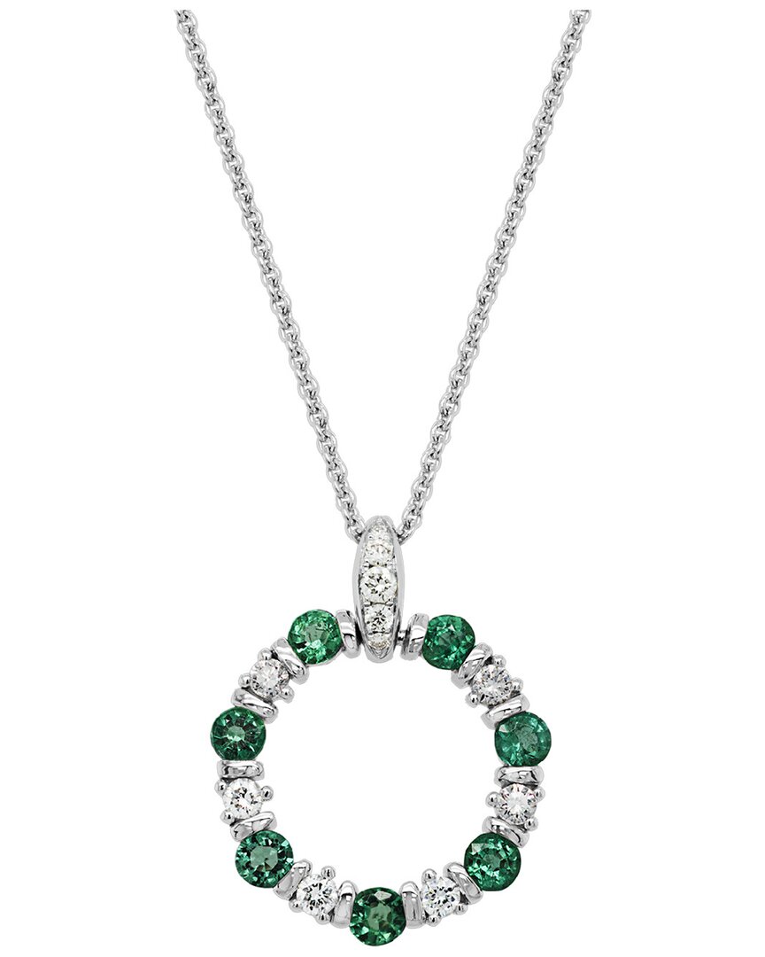 Gemstones 14k Diamond .20 Ct. & .45 Ct. Emerald Pendant Necklace