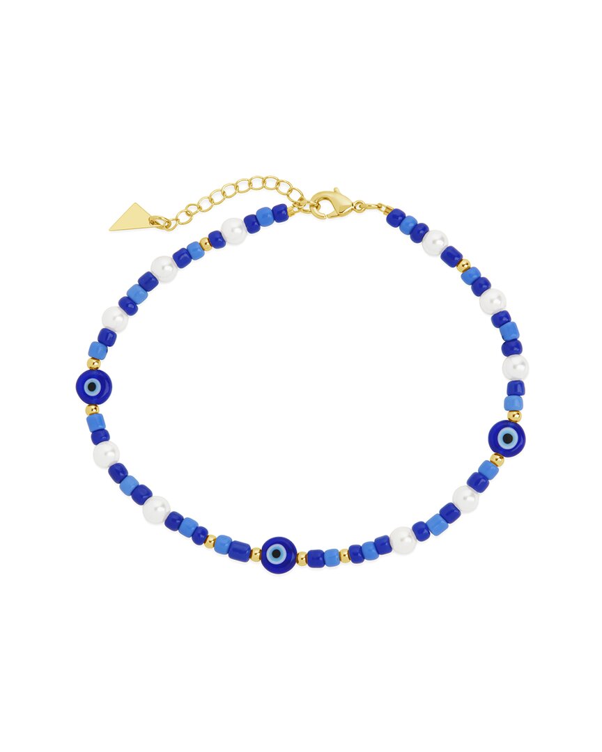 Sterling Forever 14k Plated 5-6mm Pearl Sibyl Anklet In Blue