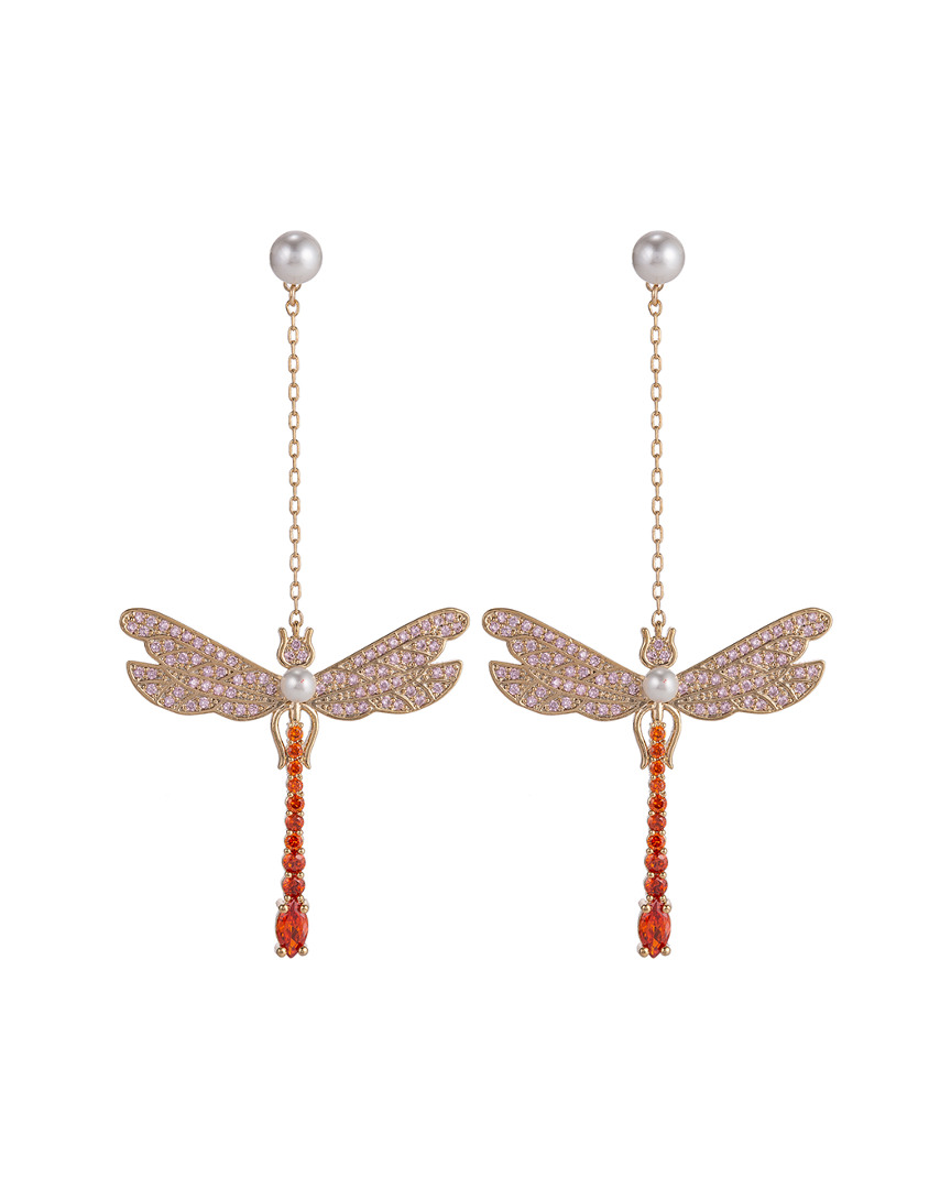 Eye Candy La 14k Plated Cz Dragonfly Drop Earrings