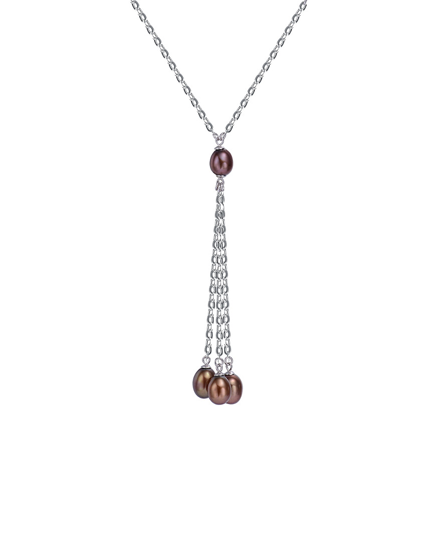 Genevive Silver Pearl Lariat Necklace
