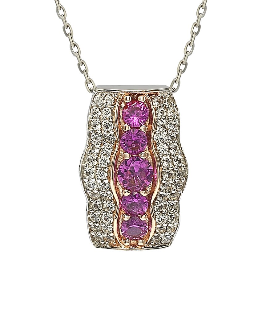 Shop Suzy Levian Silver 0.02 Ct. Tw. Diamond & Sapphire Pendant Necklace