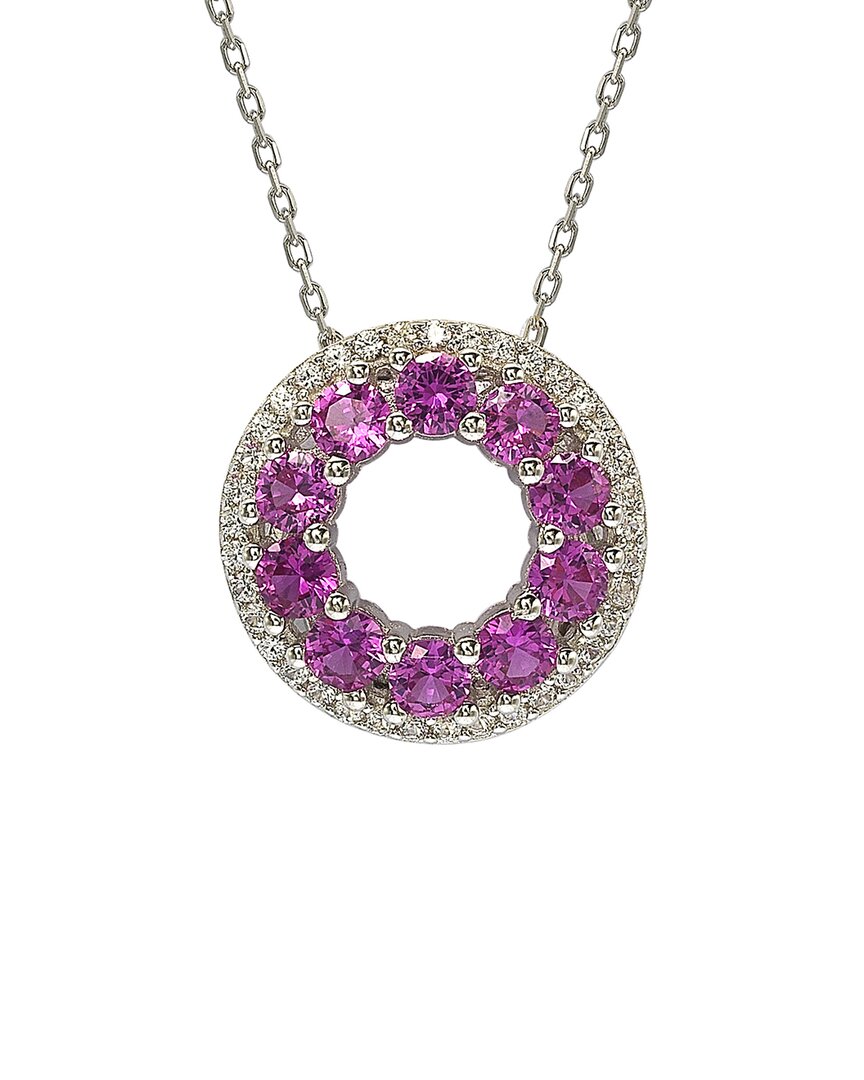 Suzy Levian Silver 0.02 Ct. Tw. Diamond & Sapphire Pendant Necklace