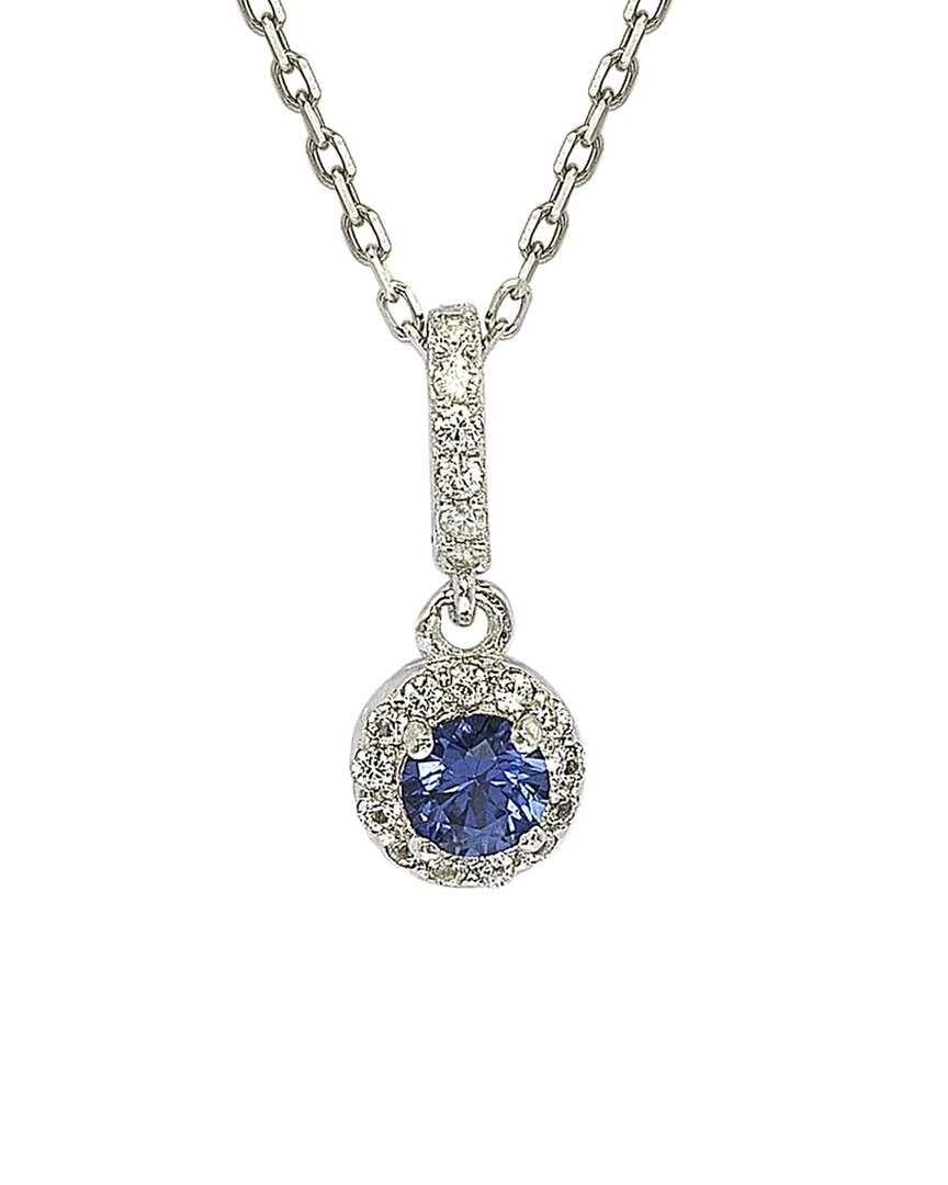 Suzy Levian Silver 0.02 Ct. Tw. Diamond & Sapphire Pendant Necklace