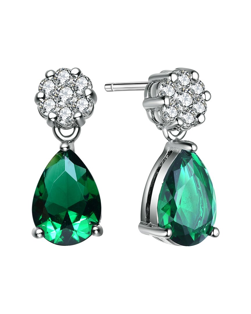 Genevive Silver Cz Earrings In Green