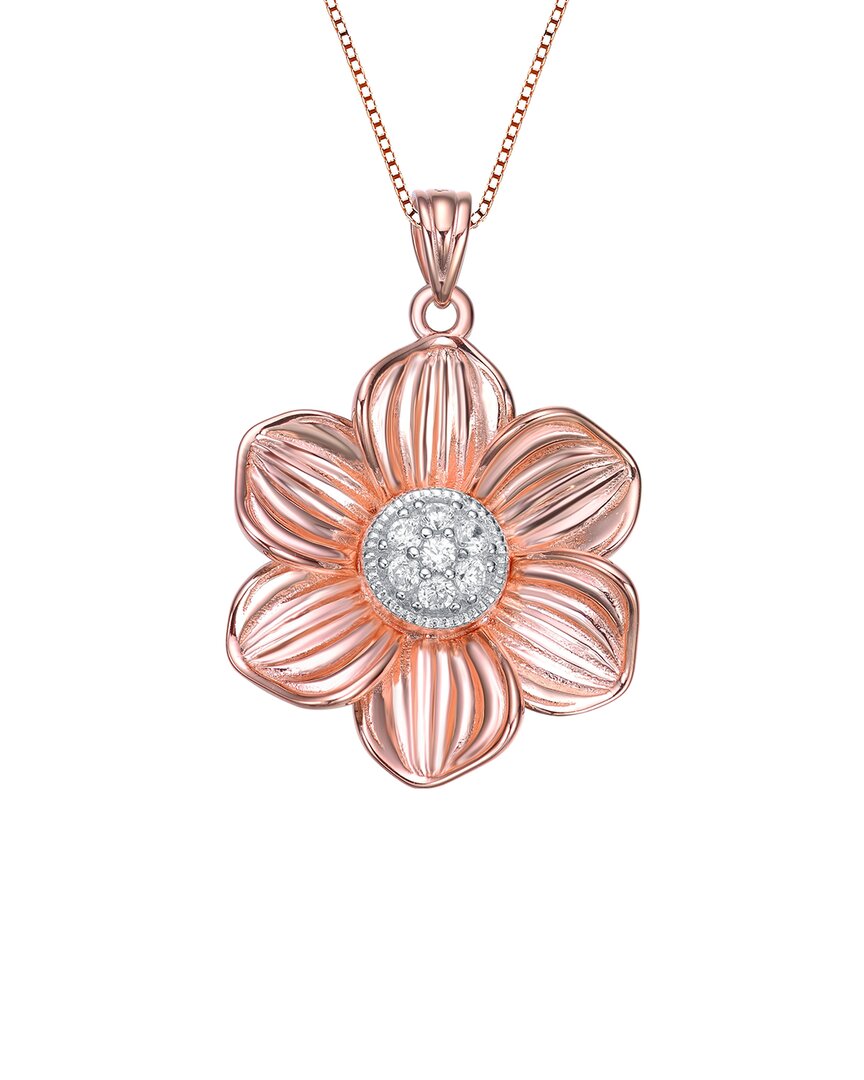 Genevive 18k Rose Gold Vermeil Cz Flower Pendant Necklace