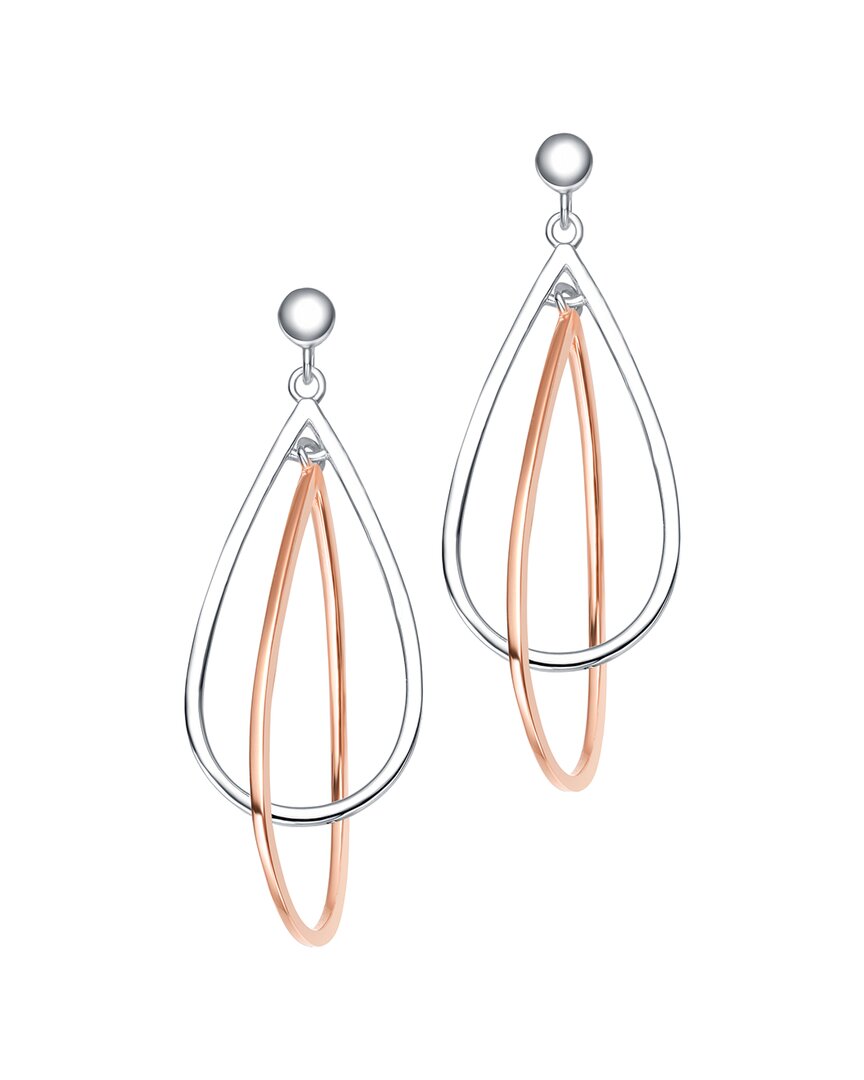 Genevive Classy Sterling Silver Two-tone Pear Dangling Earrings