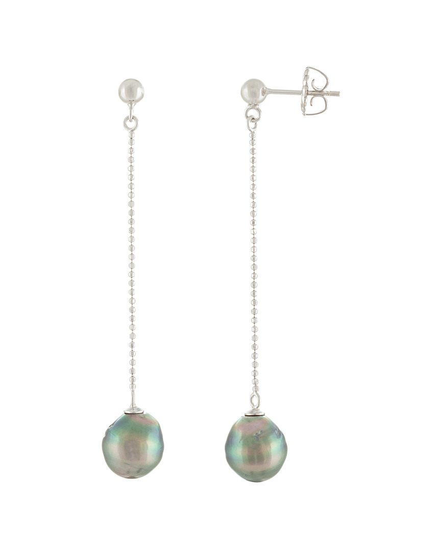 Splendid Pearls Silver 8-9mm Tahitian Pearl Earrings