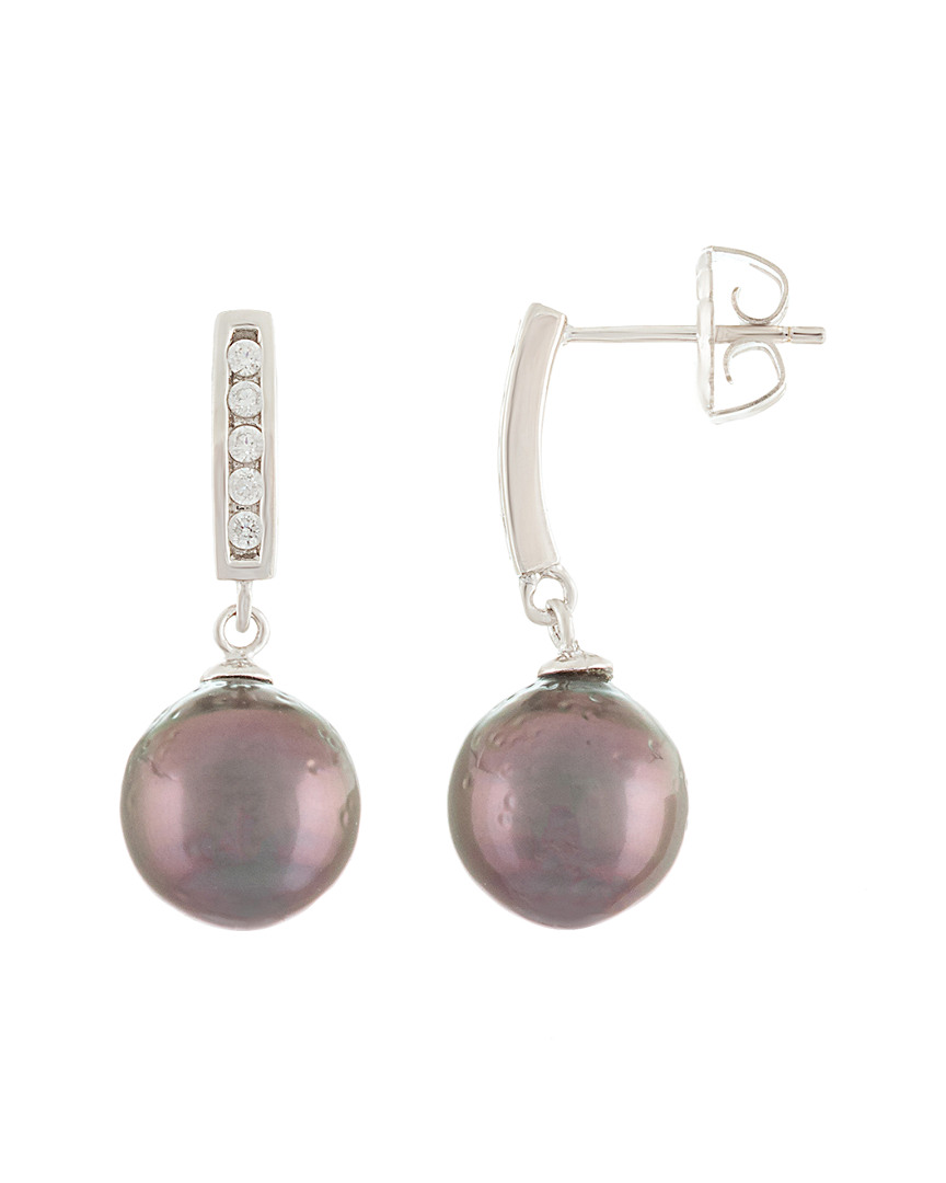 Splendid Pearls Silver 9-10mm Tahitian Pearl Earrings