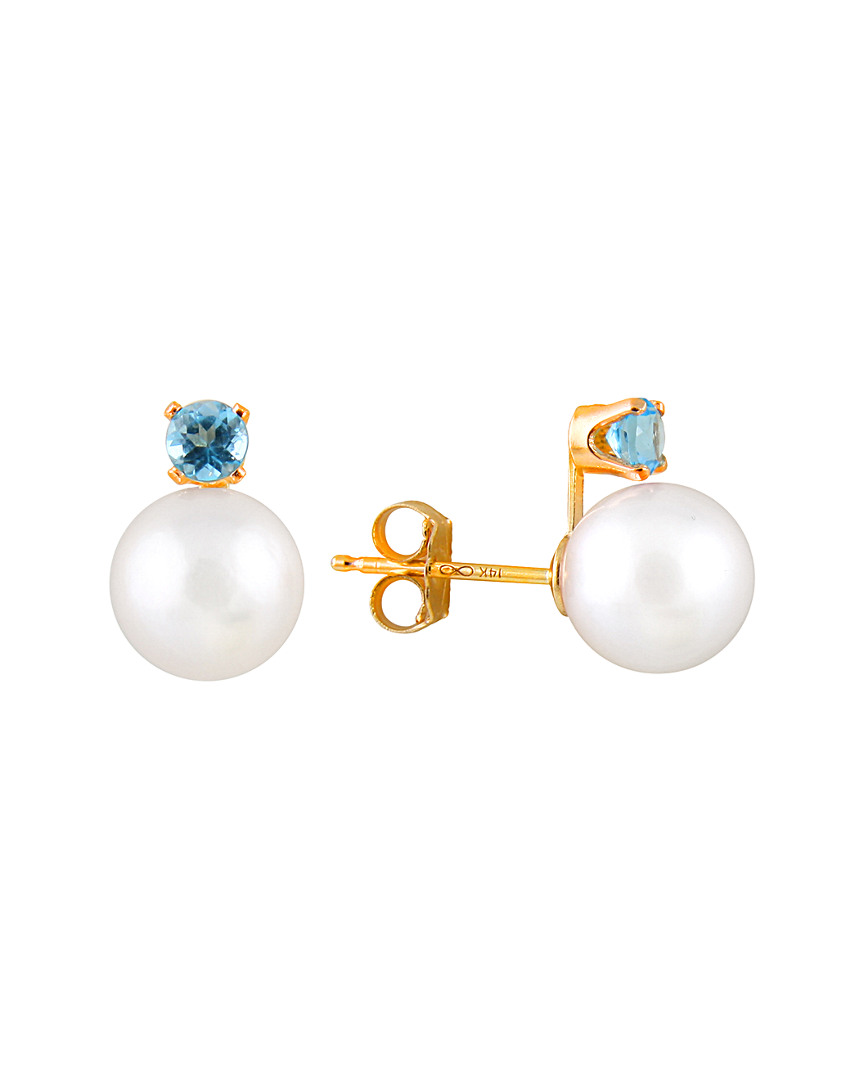 Splendid Pearls 14k 0.10 Ct. Tw. Swiss Blue Topaz & 7-7.5mm Freshwater Pearl Earrings
