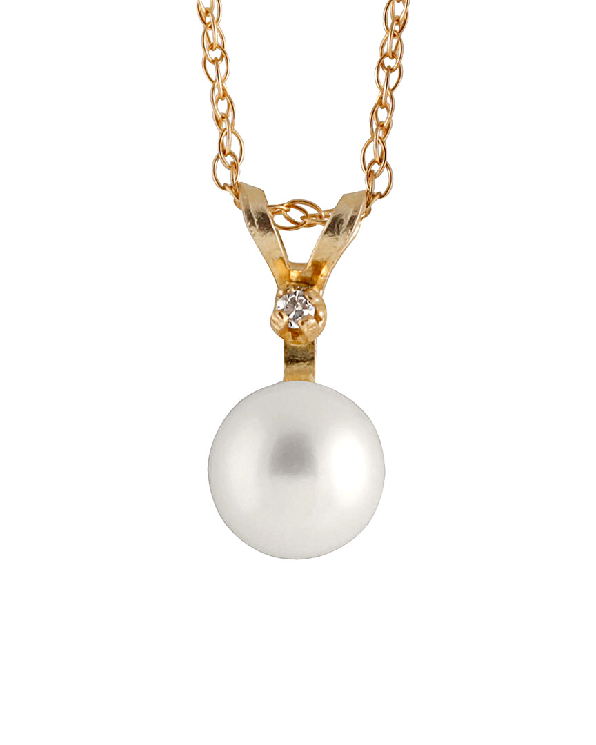 Splendid Pearls 14k 0.01 Ct. Tw. Diamond & 5-5.5mm Akoya Pearl Necklace