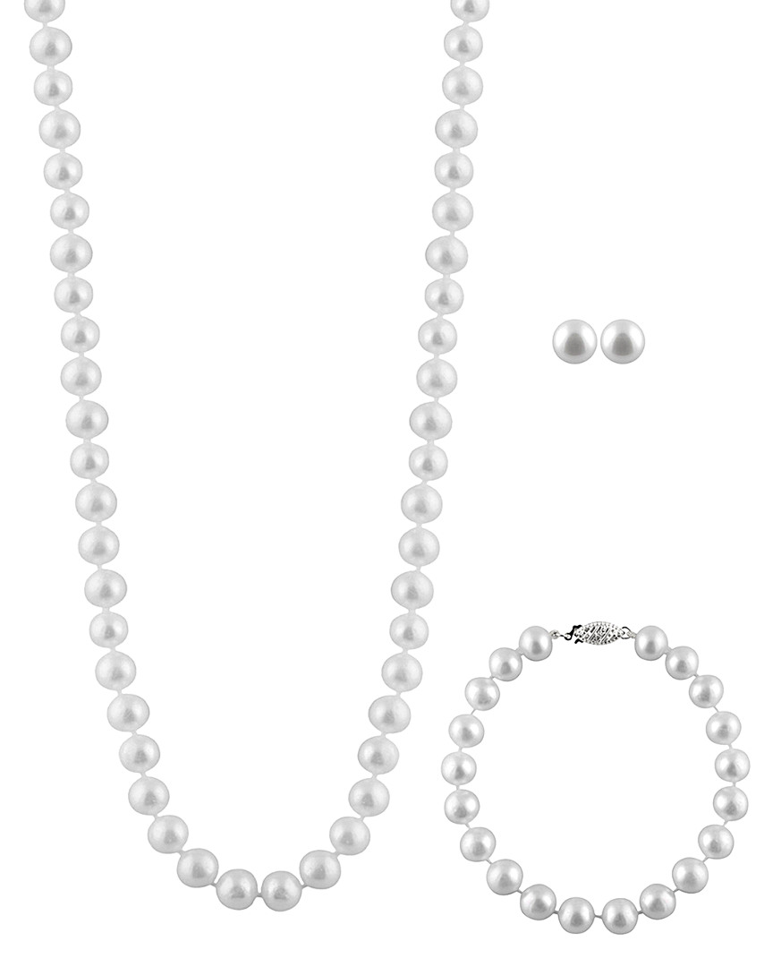 Splendid Pearls Silver 7-7.5mm Freshwater Pearl Bracelet, Earrings, & Necklace Set