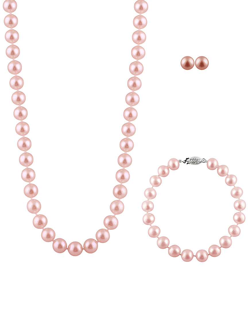 Splendid Pearls Silver 7-7.5mm Freshwater Pearl Bracelet, Earrings, & Necklace Set