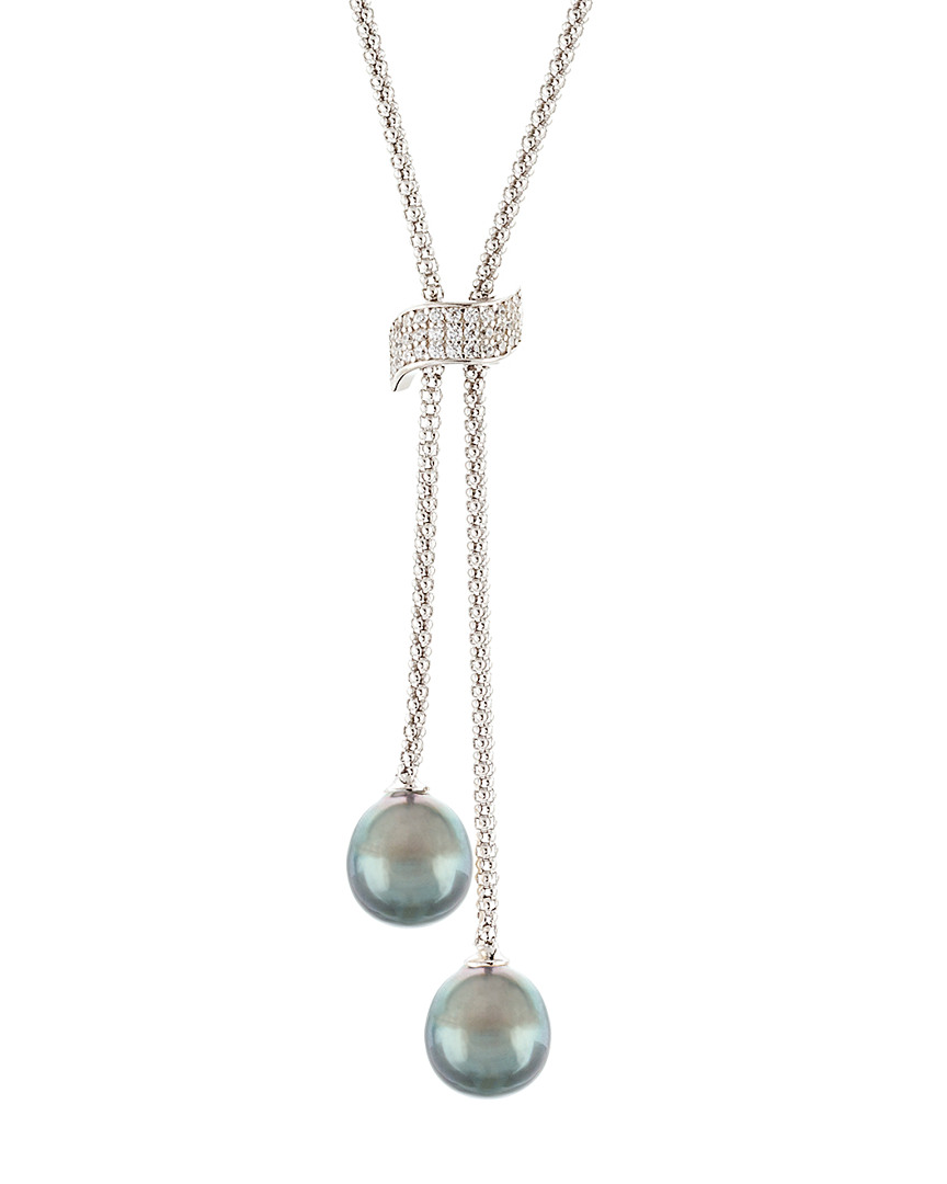 Splendid Pearls Silver 8-8.5mm Tahitian Pearl Necklace