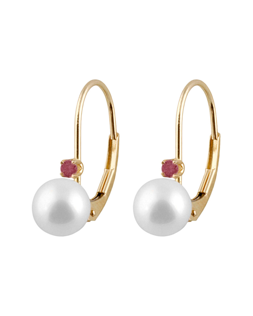 Splendid Pearls 14k 0.10 Ct. Tw. Gemstone & 7-7.5mm Freshwater Pearl Earrings