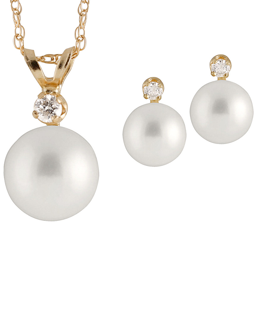 SPLENDID PEARLS SPLENDID PEARLS 14K 0.09 CT. TW. DIAMOND & FRESHWATER PEARL SET