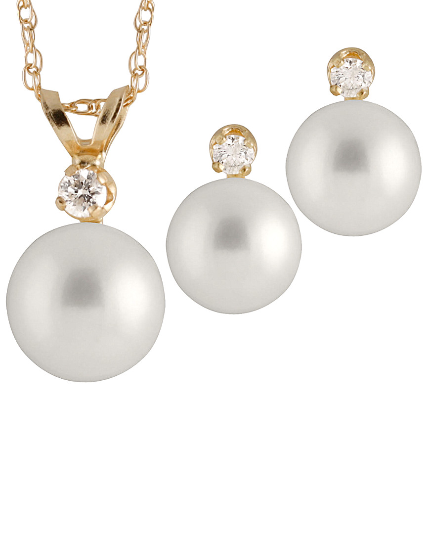 Splendid Pearls 14k 0.15 Ct. Tw. Diamond Pearl Set