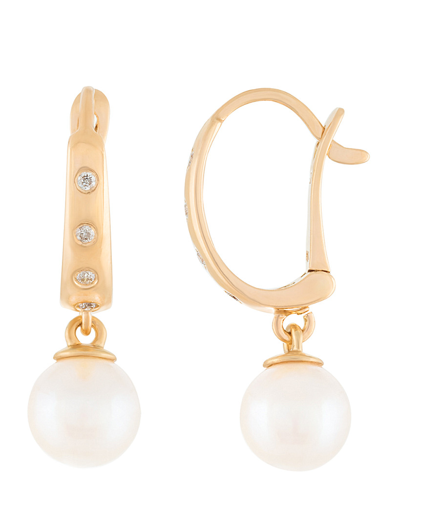 Masako Pearls Splendid Pearls 14k 0.06 Ct. Tw. Diamond & 7-7.5mm Akoya Pearl Earrings