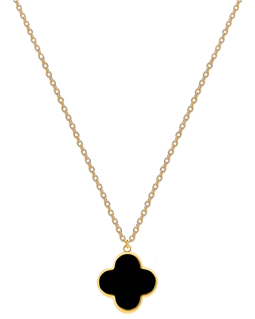 Gabi Rielle 14k Over Silver Onyx Clover Necklace