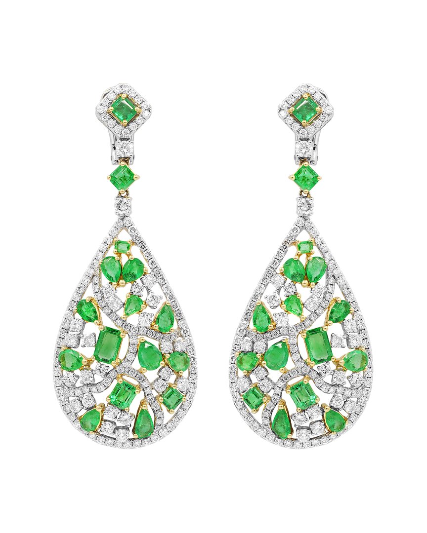 Diana M. Fine Jewelry 18k 9.75 Ct. Tw. Diamond & Emerald Earrings