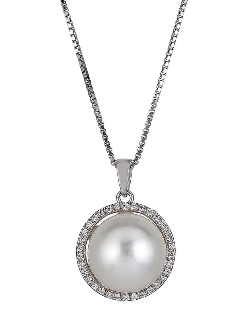 Belpearl Silver 11mm Pearl Cz Pendant Necklace