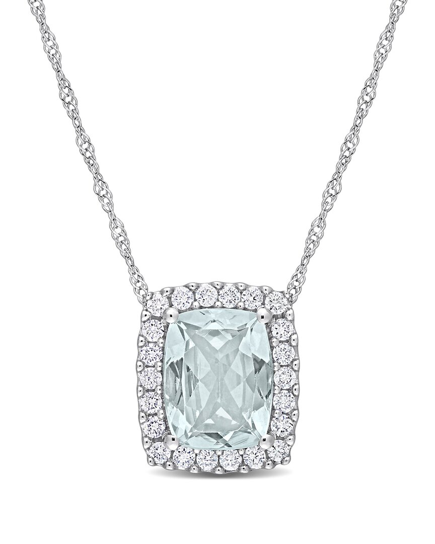 Rina Limor 14k 2.24 Ct. Tw. Diamond & Aquamarine Rectangle Halo Pendant
