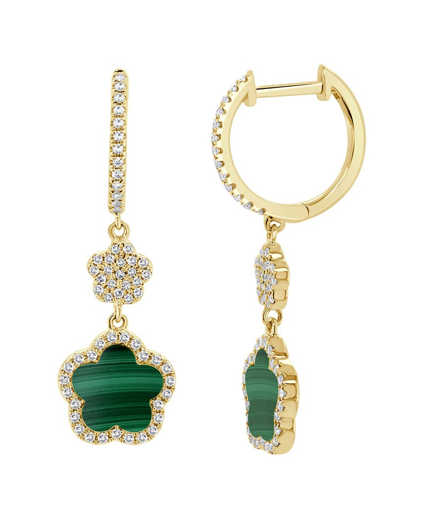 Italian Gold Sabrina Designs 14k 1.56 Ct. Tw. Diamond & Malachite Clover Studs
