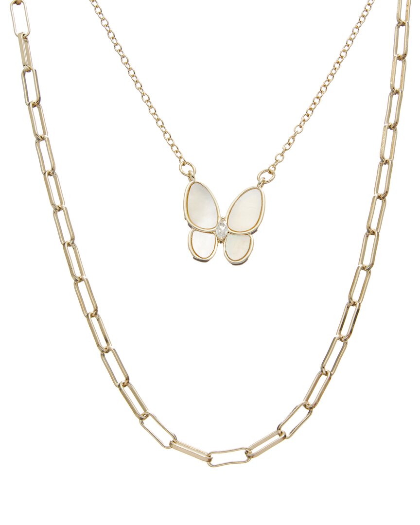 Juvell 18k Plated Pearl Cz Butterfly Link Necklace