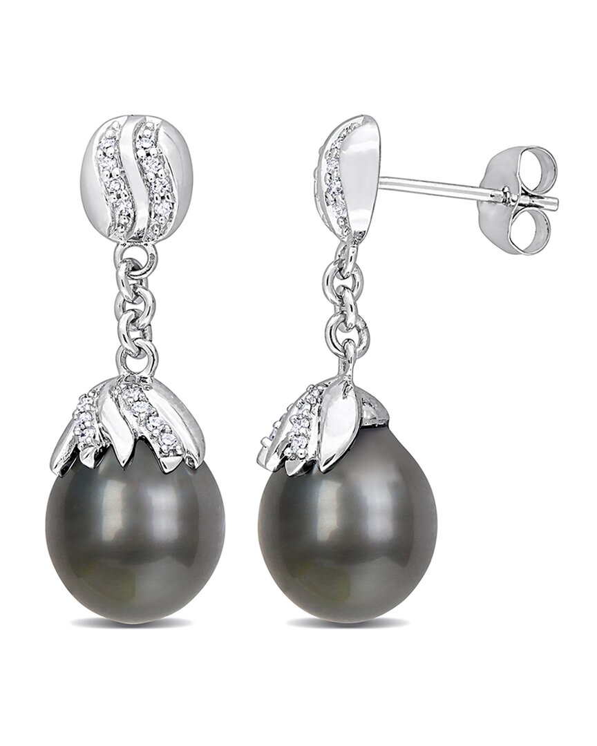 Rina Limor Contemporary Pearls 14k 0.14 Ct. Tw. Diamond 9-10mm Pearl Drop Earrings