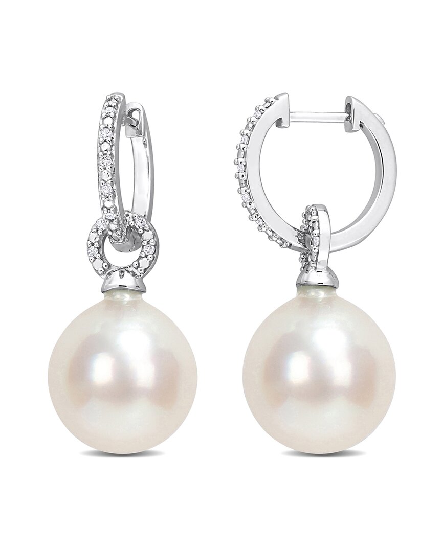 Rina Limor Contemporary Pearls 14k Diamond 12-12.5mm Pearl Huggie Earrings
