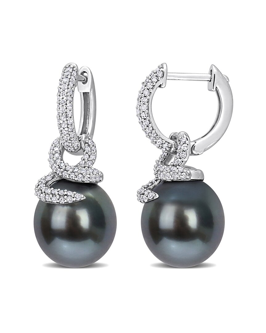 Rina Limor Contemporary Pearls 14k 0.50 Ct. Tw. Diamond 10-11mm Pearl Twisted Huggie Earrings