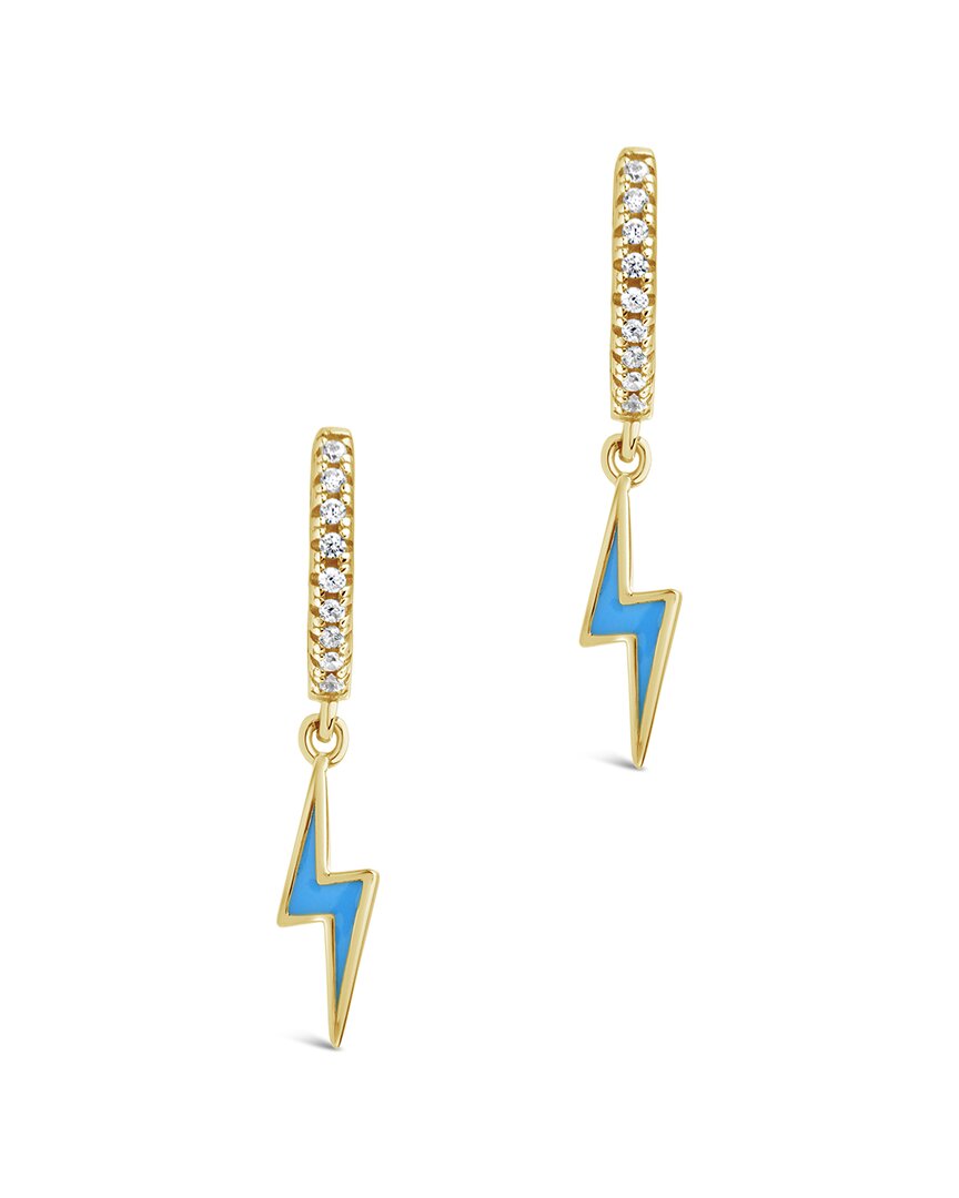 Sterling Forever 14k Plated Cz Lightning Bolt Charm Hoops