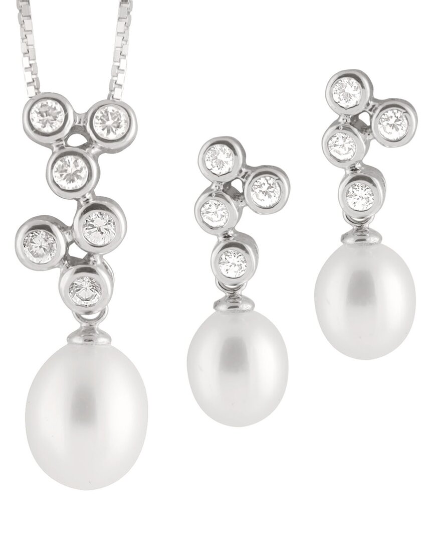 Splendid Pearls Silver 8-9mm Pearl 2pc Jewelry Set