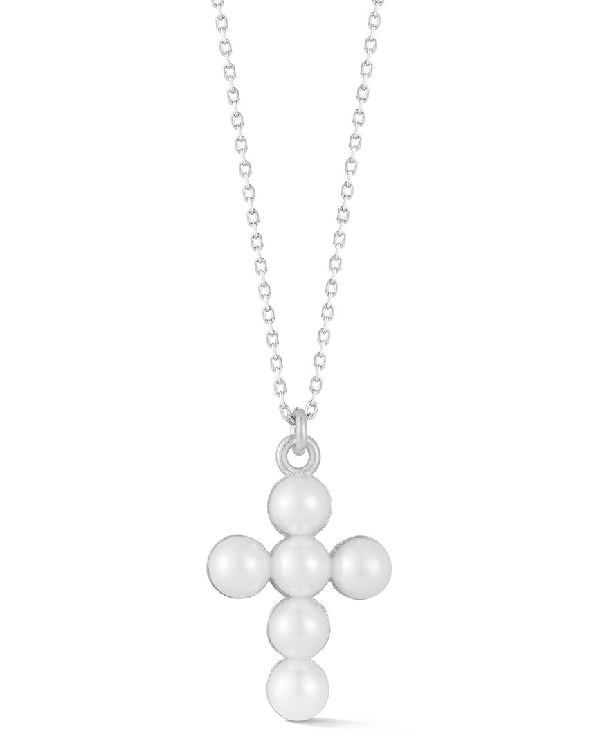 Sphera Milano Silver 5mmmm Pearl Cross Pendant Necklace