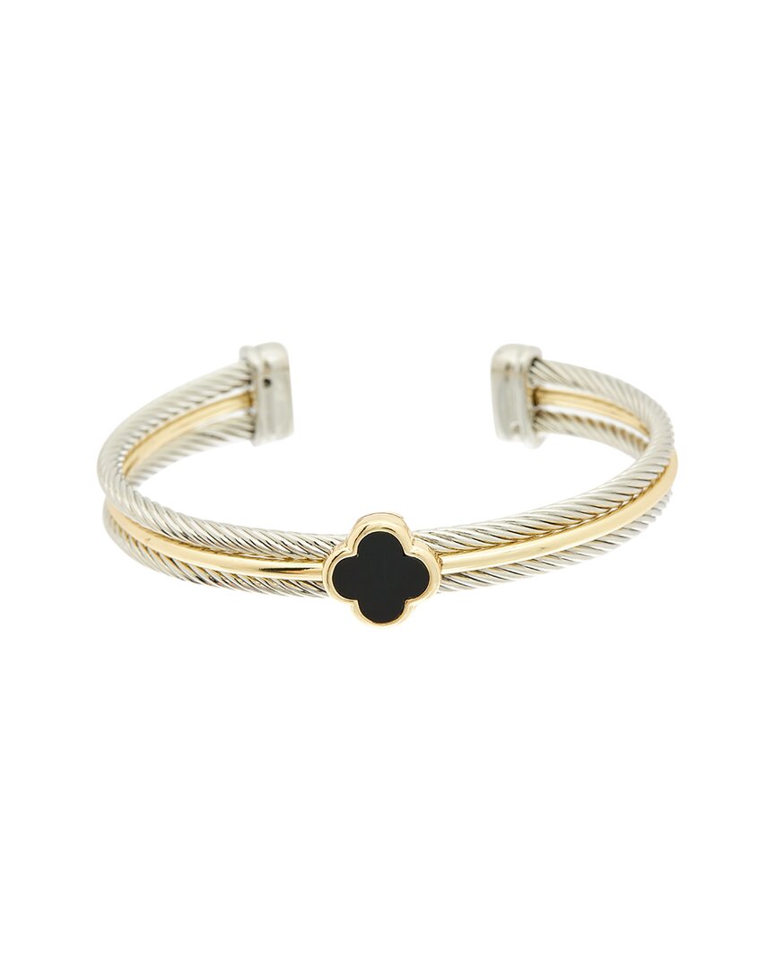 Juvell 18k Two-tone Plated Onyx Twisted Cable Bangle Bracelet