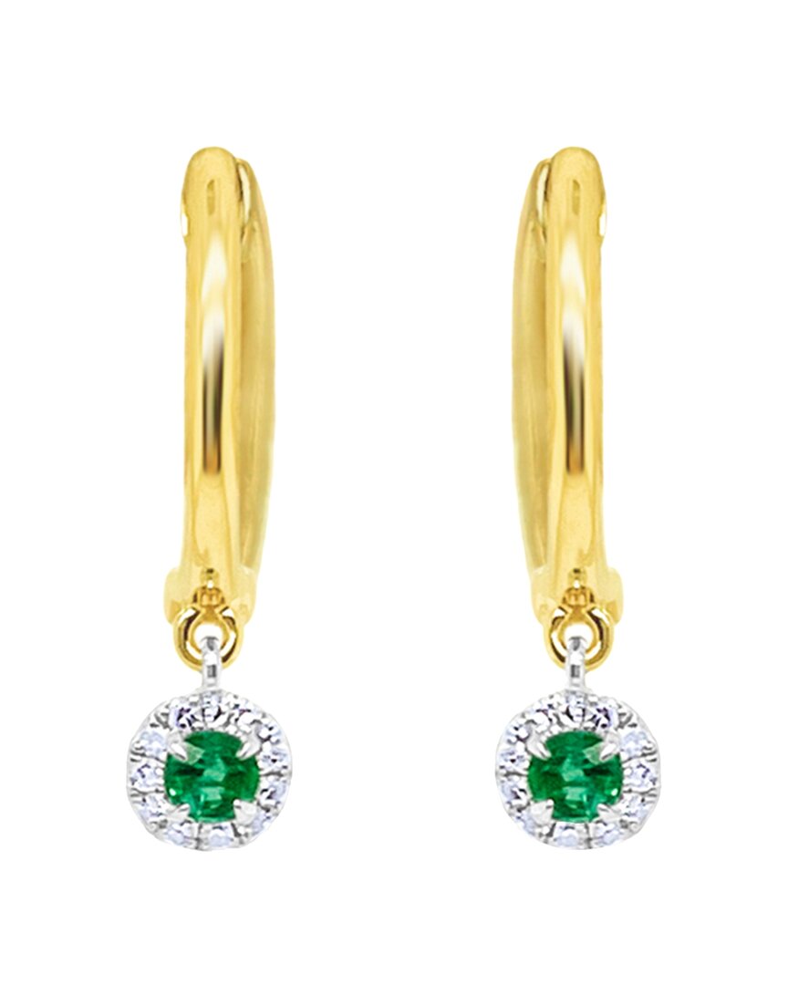 Meira T 14k 0.15 Ct. Tw. Diamond & Emerald Hoops