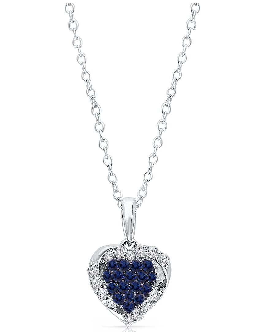 Kallati 14k 0.30 Ct. Tw. Diamond & Blue Sapphire Heart Pendant Necklace