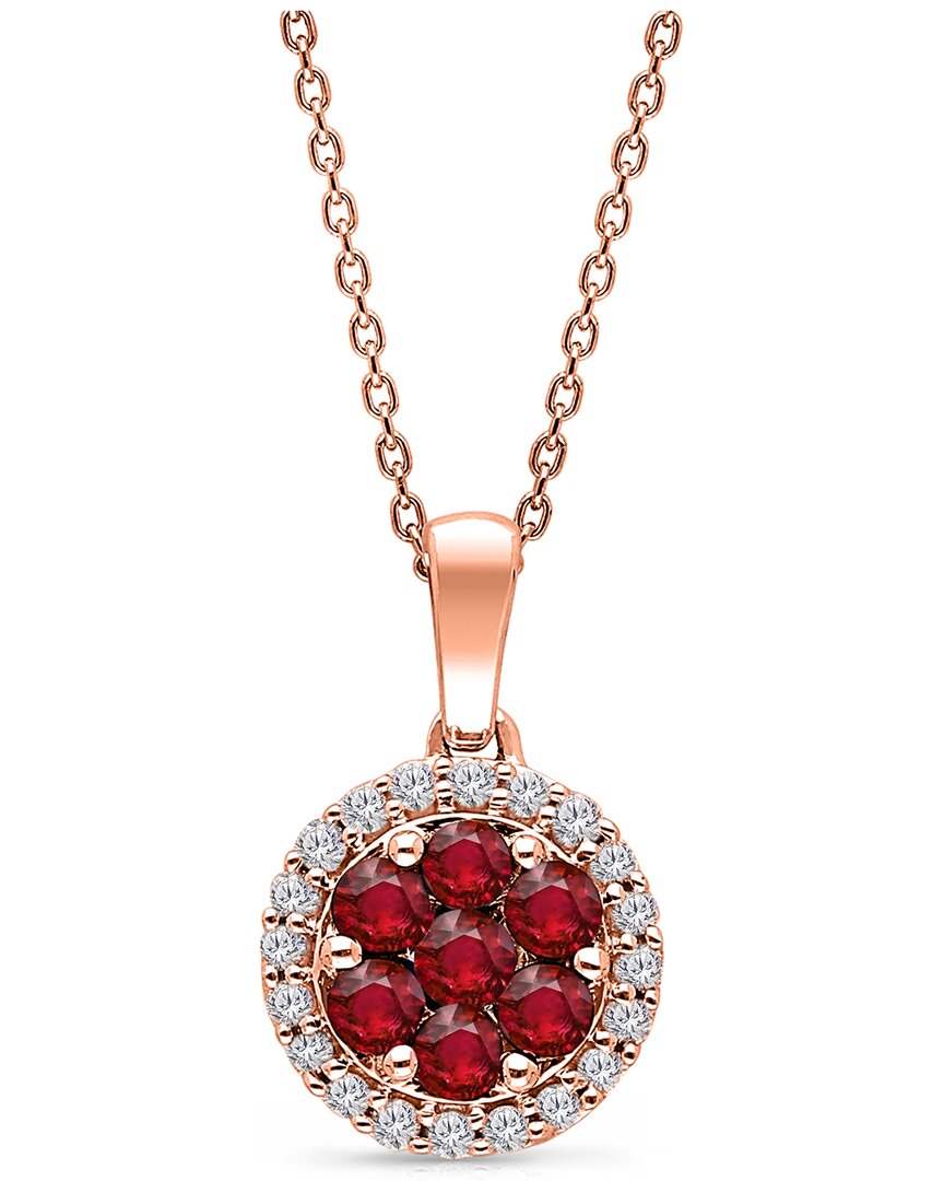 Kallati 14k Rose Gold 0.65 Ct. Tw. Diamond & Ruby Pendant Necklace