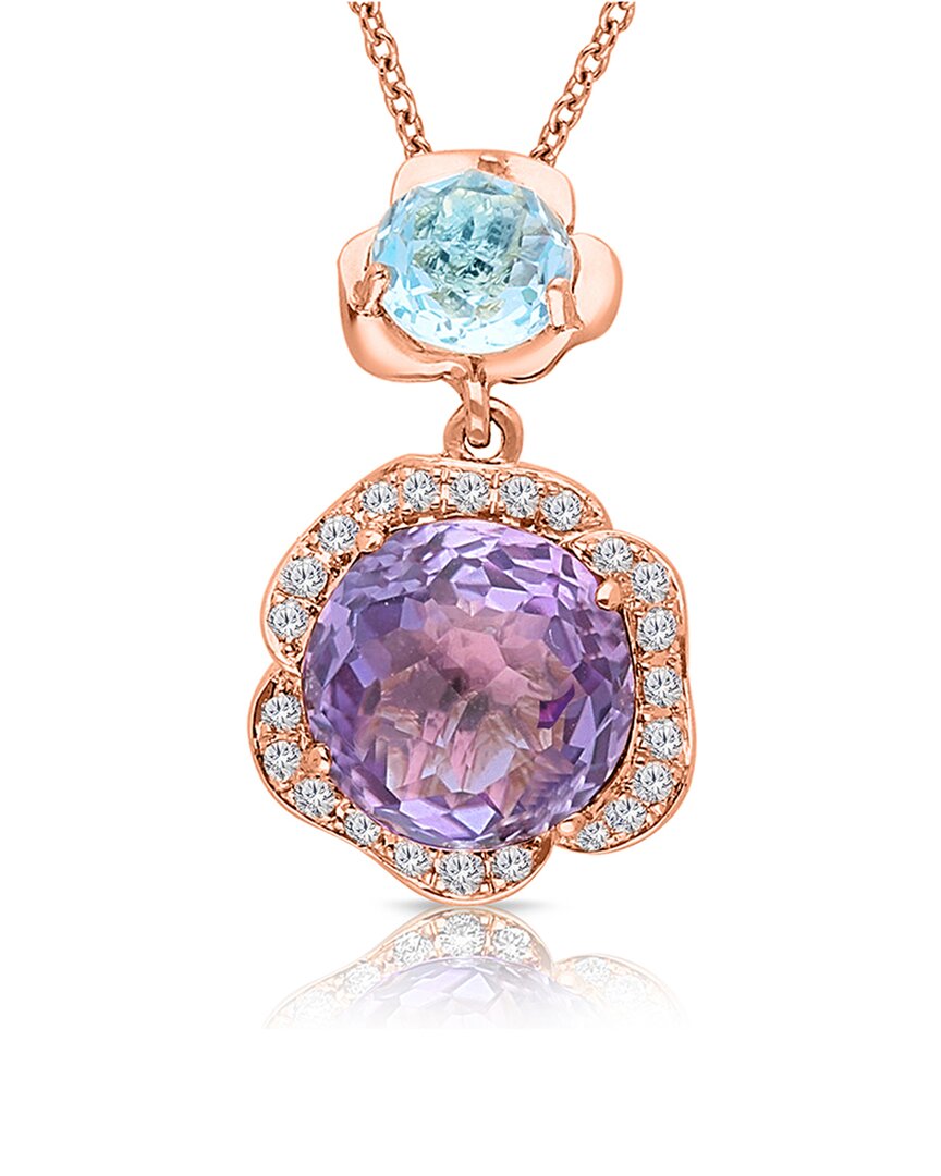 Kallati 14k Rose Gold 3.00 Ct. Tw. Diamond & Blue Topaz & Amethyst Pendant Necklace