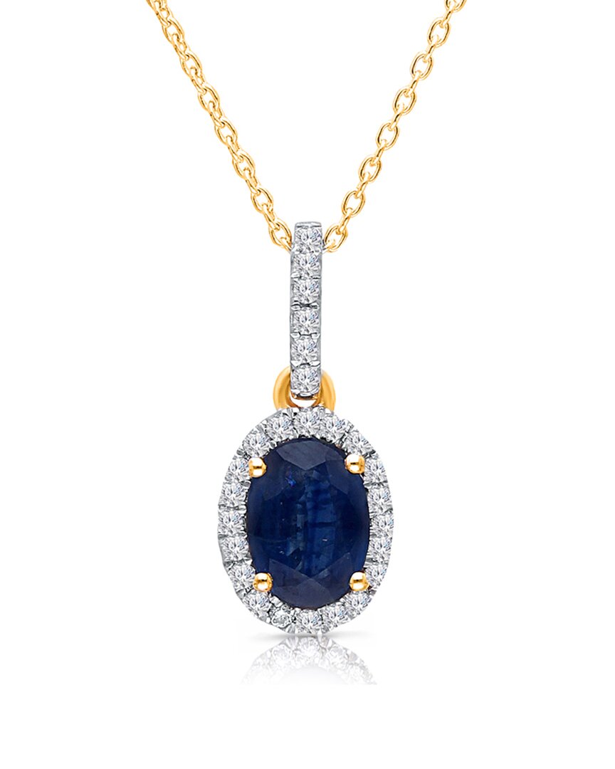 Kallati 14k 1.15 Ct. Tw. Diamond & Blue Sapphire Pendant Necklace