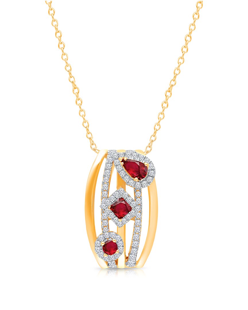 Kallati 14k 0.90 Ct. Tw. Diamond & Ruby Pendant Necklace