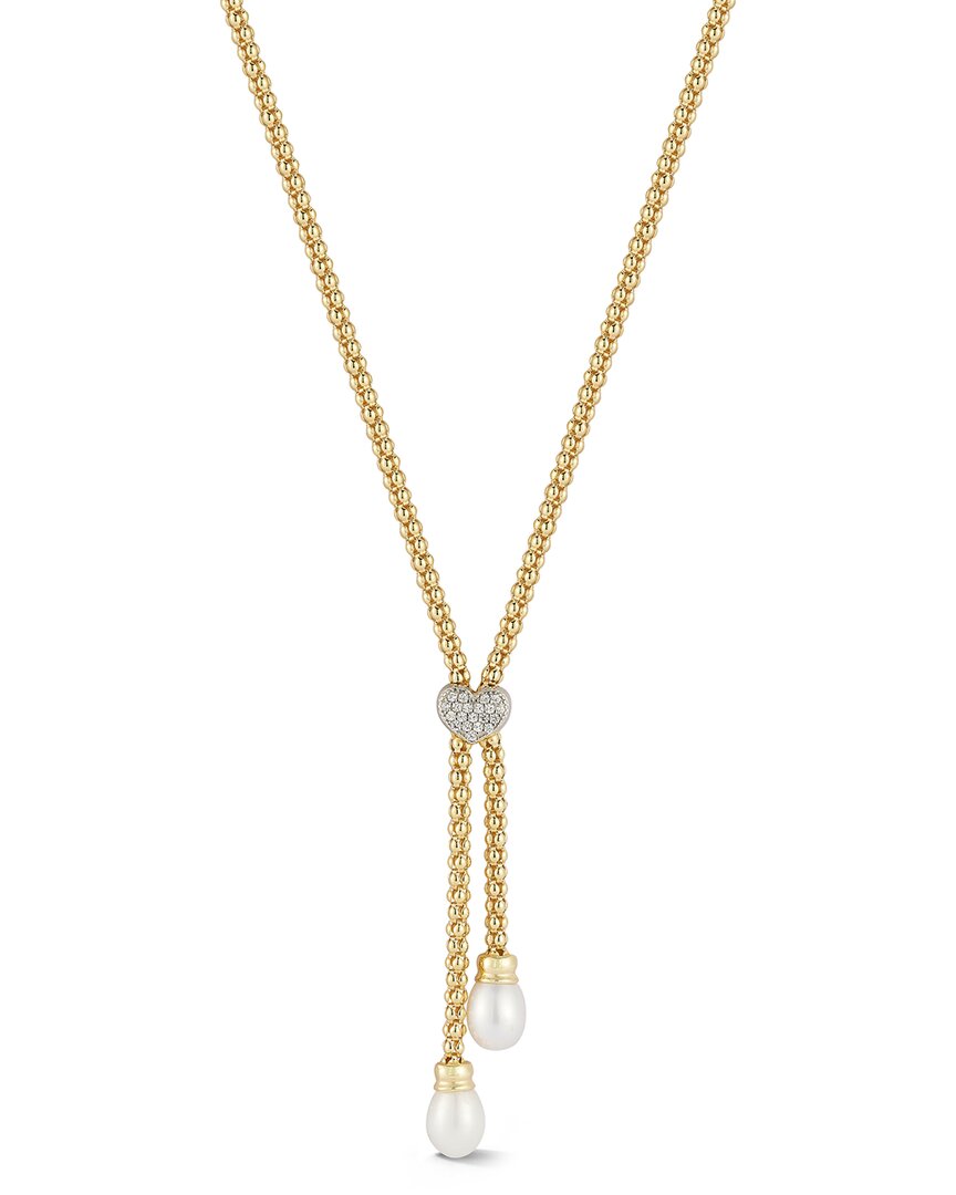Chloe & Madison Chloe And Madison 18k Over Silver 7.3mm Pearl Cz Mesh Lariat Necklace