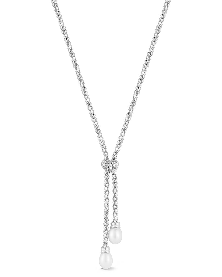 Chloe & Madison Chloe And Madison Silver 7.3mm Pearl Cz Mesh Lariat Necklace