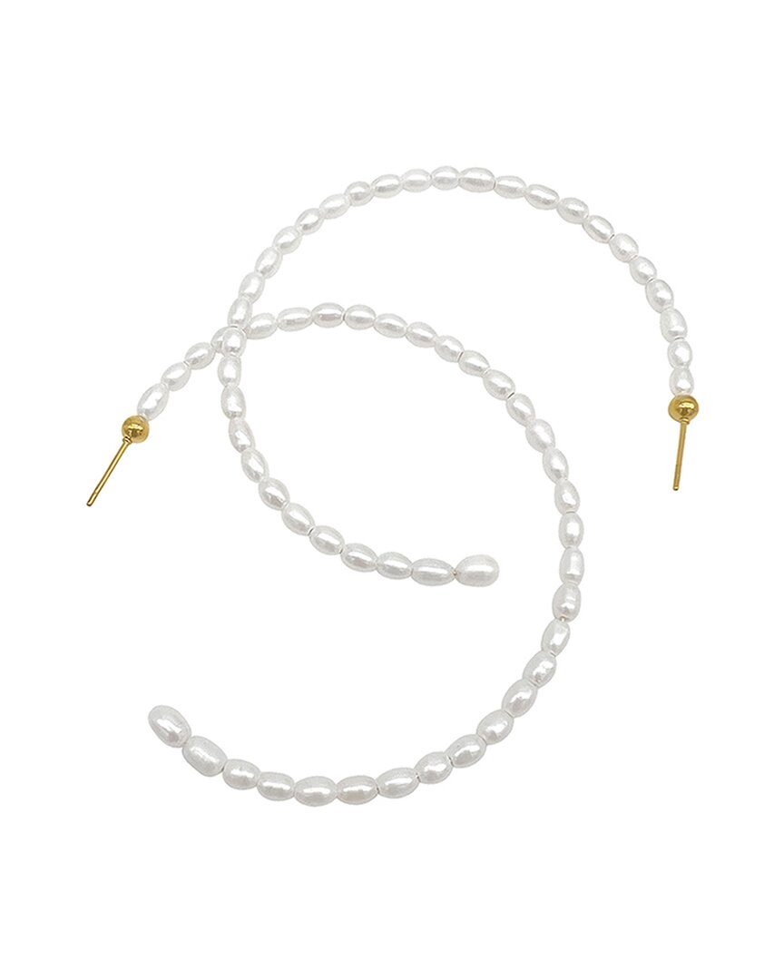 Adornia Fine Jewelry 14k Plated 3mm Pearl Water-resistant Seed Hoops In White