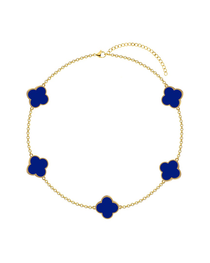 Gabi Rielle 14k Over Silver Blue Agate Clover Dual-sided Bracelet