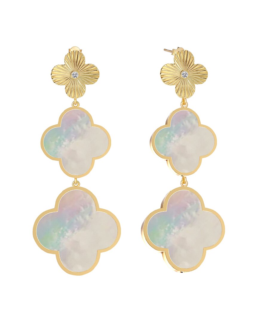 Gabi Rielle 14k Over Silver 10-14mm Pearl Cz Clover Drop Earrings