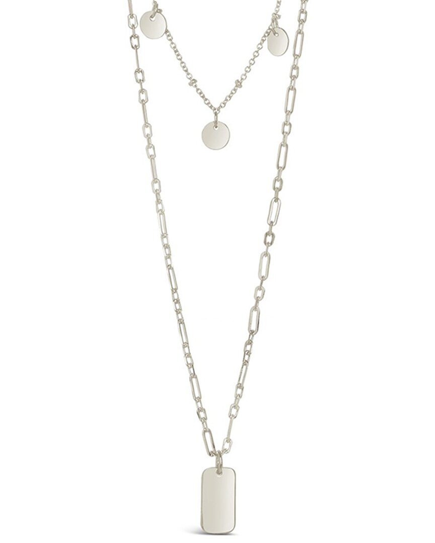 Sterling Forever Rhodium Plated Tag & Disc Necklace